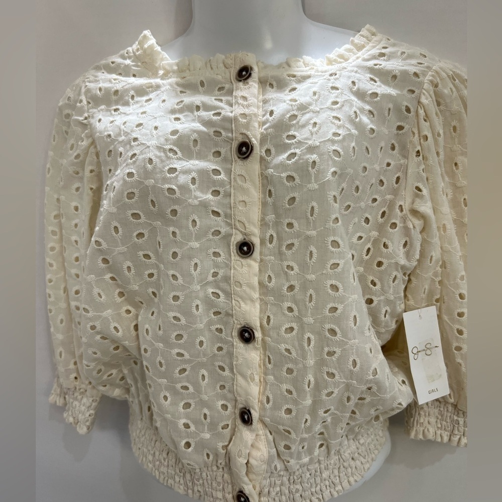 Jessica Simpson Cream Buttoned Smocked Blouse